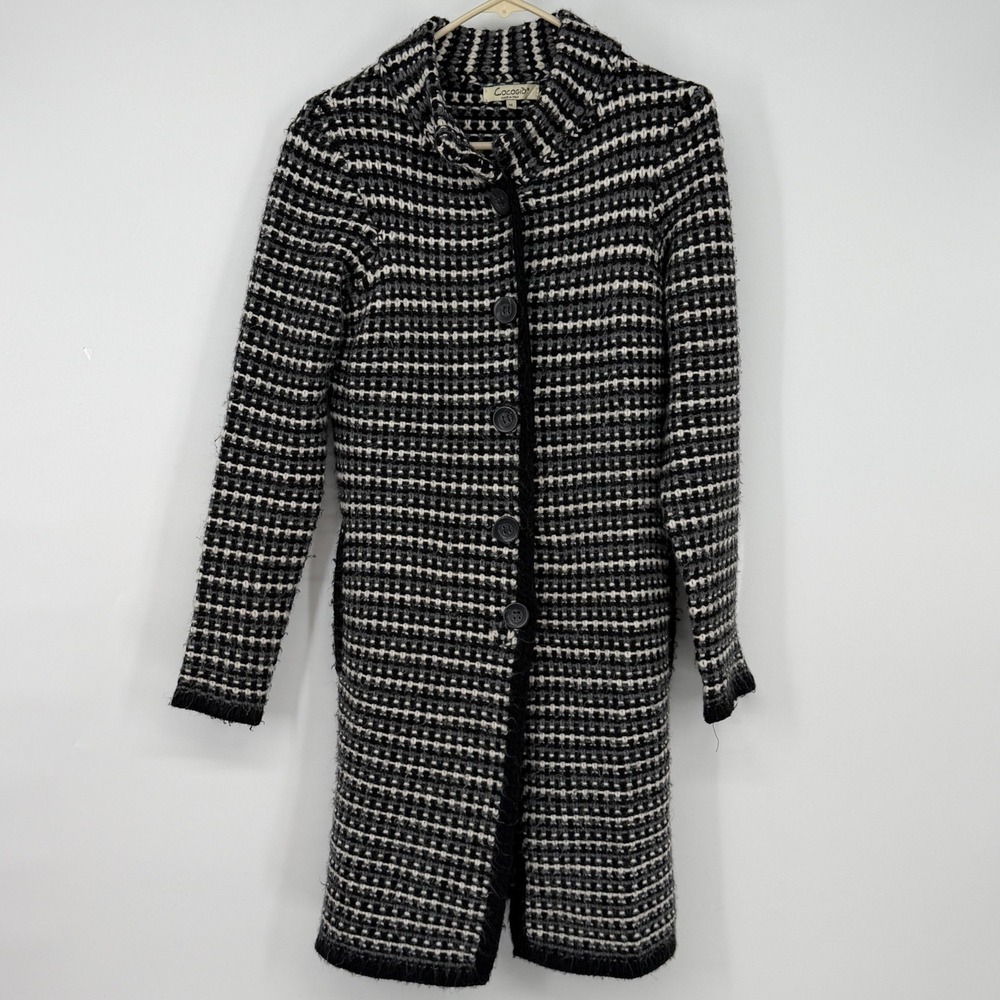 Cocogio Italy‎ Womens Medium Black White Gray Knit Long Cardigan Coat Sweater